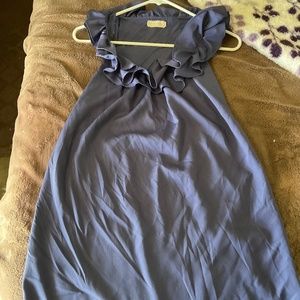 Blue Ruffle Neckline Mini Dress